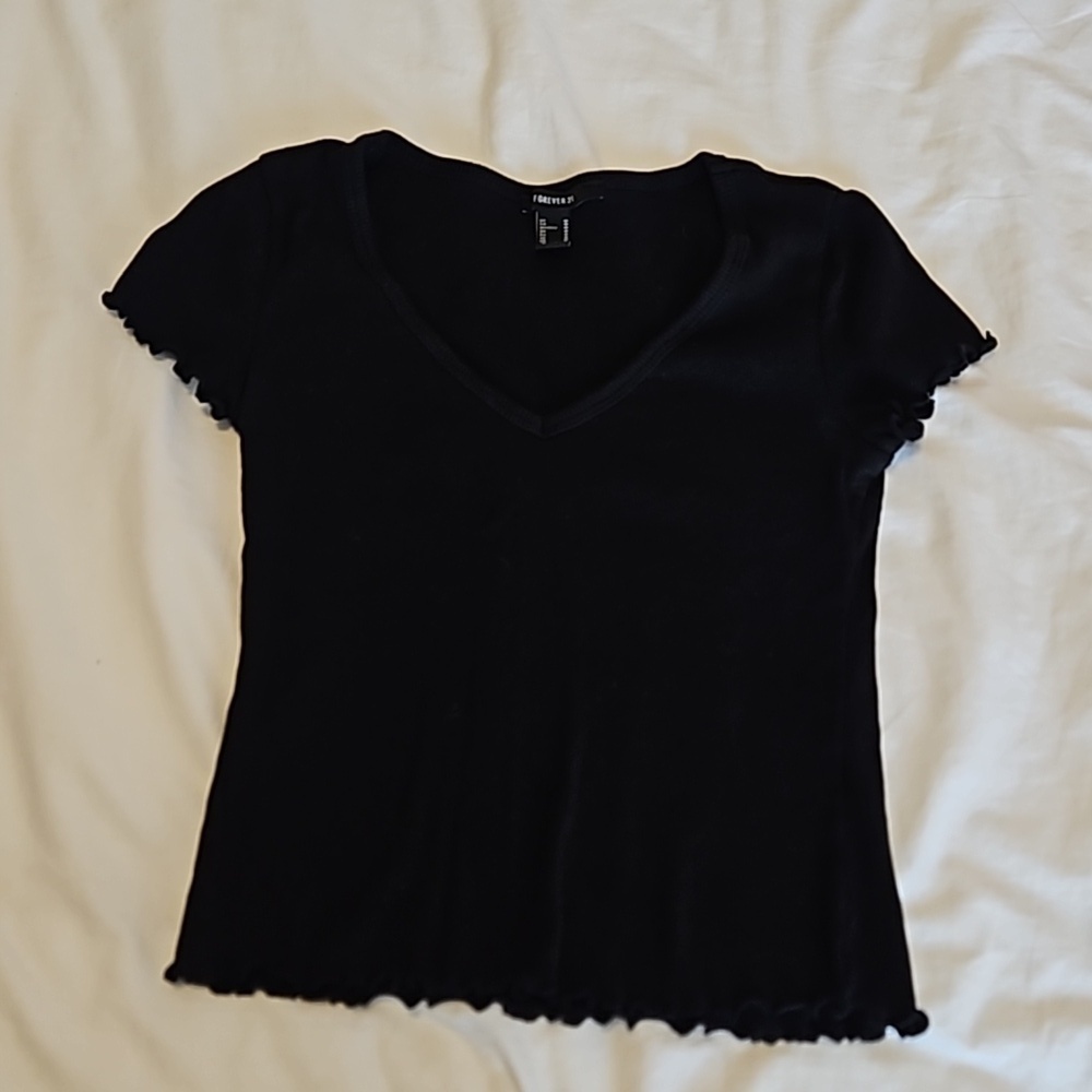 Black Ribbed Crop Top Size M